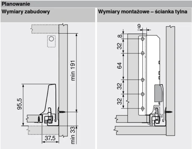 Szuflada wewnętrzna TANDEMBOX ANTARO z hamulcem / wys. D=M+Reling / dł. 50 cm / 30 kg / biały
