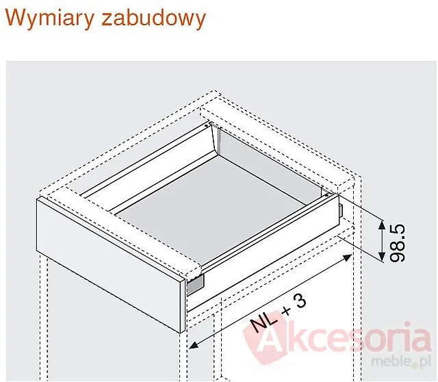 Szuflada INTIVO Wys.M=83mm dł.50cm 50kg INOX TIP-ON Blum