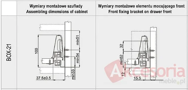 Szuflada Gamet Box  Wys=100mm Prowadnice 50cm SZARA