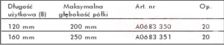Metalowe ramię niewidoczne do półek Wurth A0683351 / dł. 160 mm