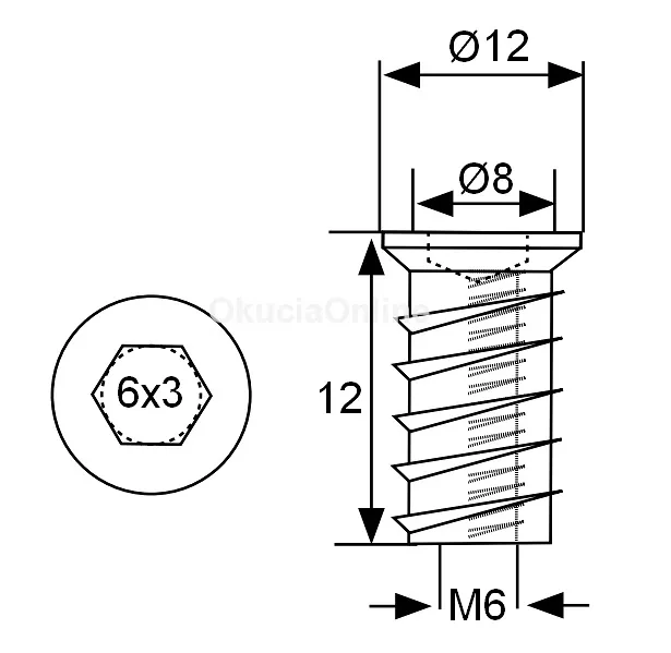 Mufa koł. M Siso - ocynk / M6x12 mm / fi 8 mm / 100 szt.