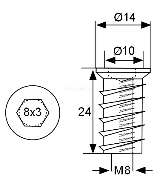 Mufa koł. M Siso - ocynk / M8x24 mm / fi 10 mm