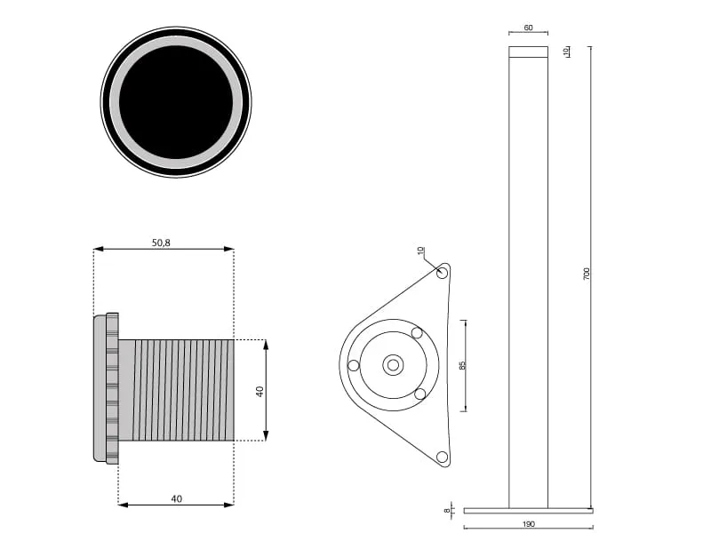 Noga z regulacją DN-710 - czarny mat / fi 60 mm / wys. 71 cm