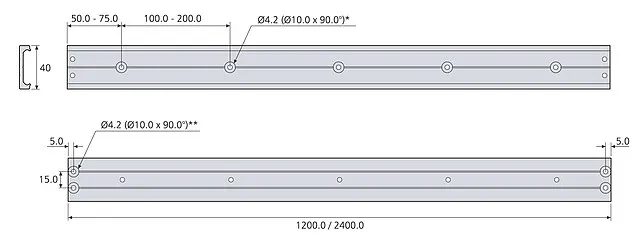 Prowadnica liniowa DA0115-RCH z otworami / dł. 240 cm / 130 kg 