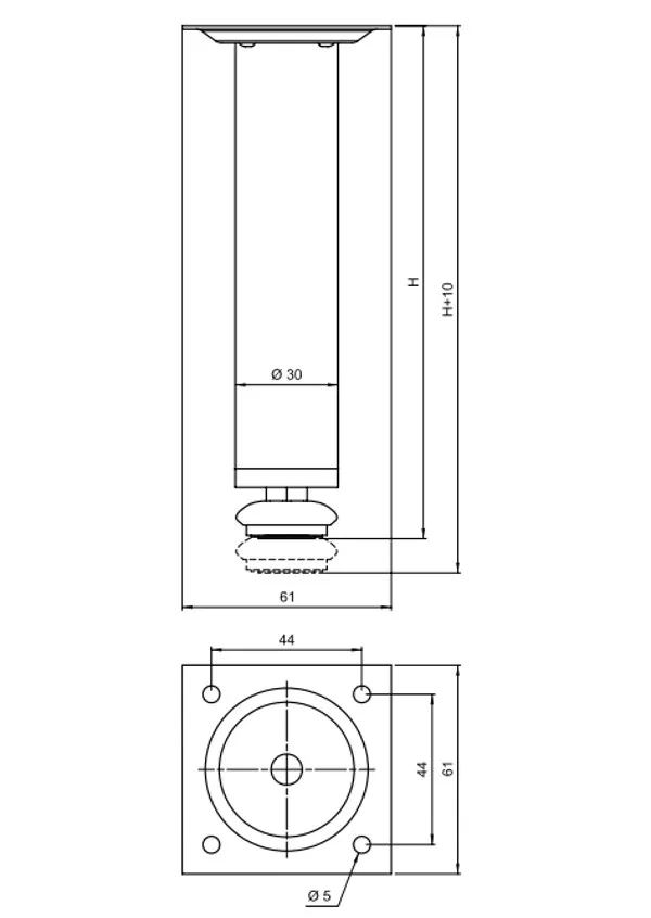 Nóżka okrągła D-737 z regulacją - chrom mat / wys. 10 cm