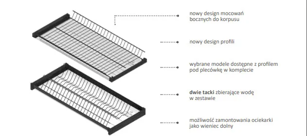 Ociekarka VARIANT 3 (2023) + profil pod plecówkę w komplecie 80 metal efekt chrom