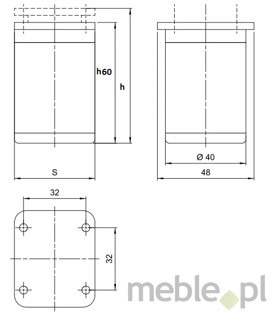 Nóżka kwadratowa D-861 z regulacją - biały / wys. 6 cm