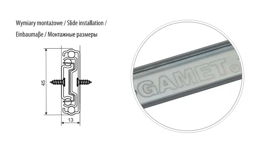 Prowadnica PK08 z DOCIĄGIEM dł 35cm ocynk biały,100% wysuw, 45kg