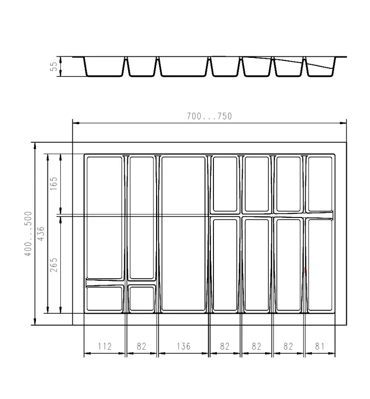 Wkład Na Sztućce Do Szer.80cm Głęb.50cm SREBRNY TWARDY gr.2.5mm