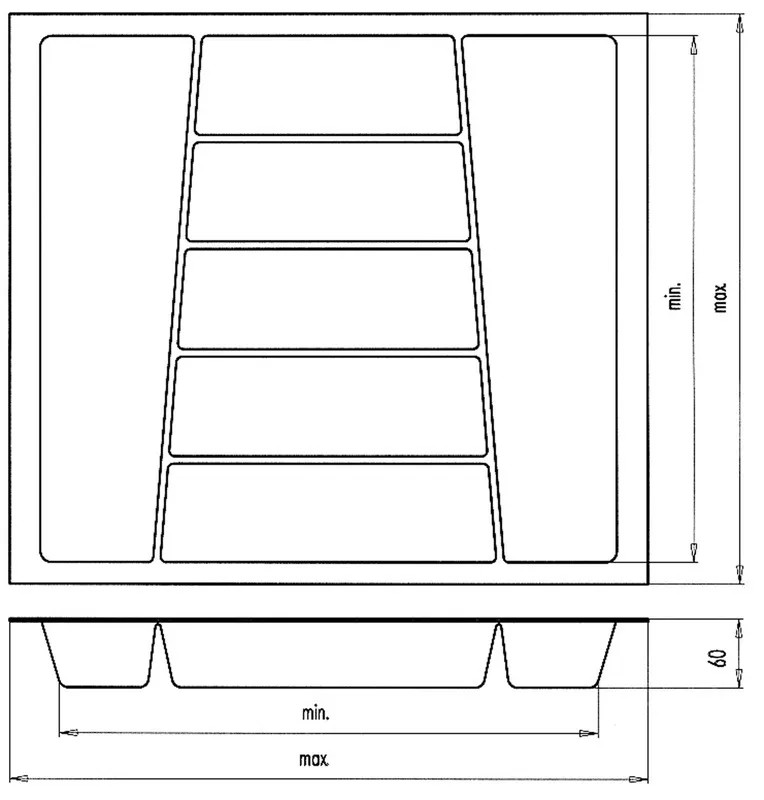 Wkład Na Sztućce Do Szer.80cm Głęb.50cm SREBRNY TWARDY gr.2.5mm