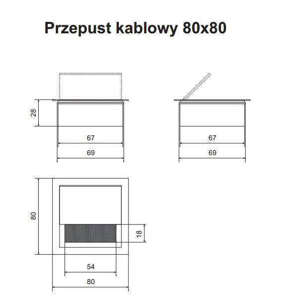 Przepust Kablowy Kwadratowy z Aluminium 80x80 mm Czarny