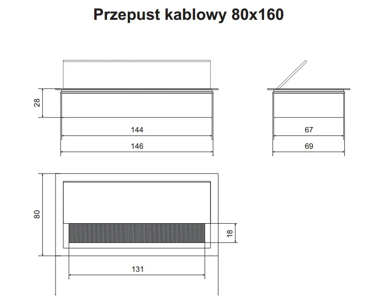Przepust kablowy prostokątny K262 - czarny / 160x80 mm