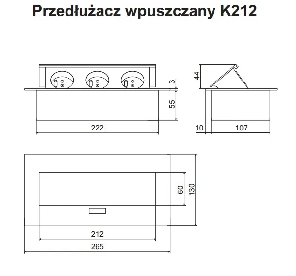 Przedłużacz biurkowy-3x gniazdo z uziemieniem aluminium