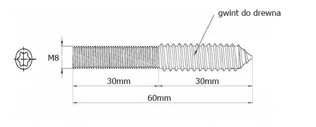 Śruba dwustronna Siso z TORX - ocynk / M8x60 mm