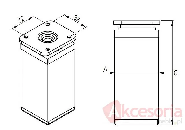 Stopka 40x40 regulowana (FE) H100mm. (STALKW100CR/SZ) aluminium chrom