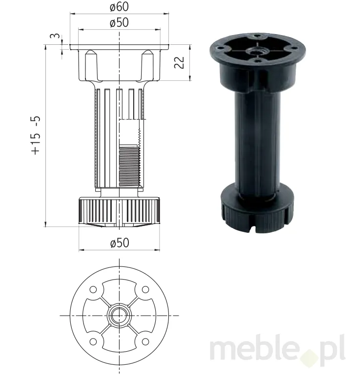 Nóżka cokołowa 2-częściowa Volpato L-100 400 kg