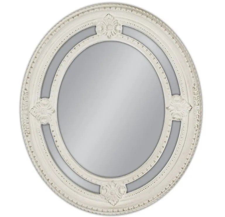 Lustro owalne PU027 62x72 - przecierany biały