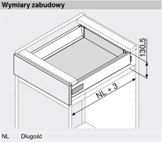 Szuflada TANDEMBOX ANTARO z hamulcem / wys. K=115 mm / dł. 45 cm / 30 kg / biały
