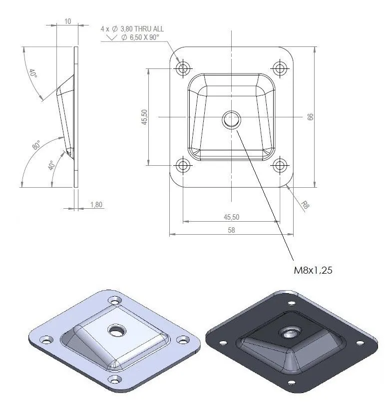 Łącznik nogi Siso 10 stopni - ocynk biały / 66x58 mm