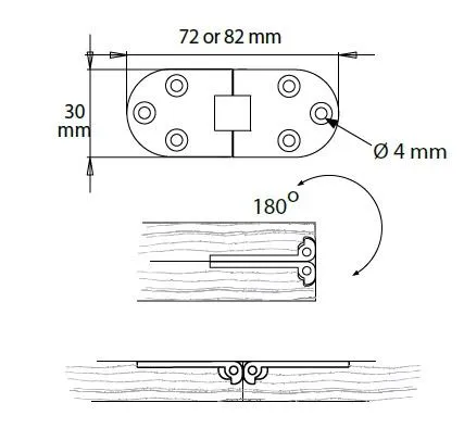 Zawias stołu rozkładanego Siso - efekt stali nierdz. / 30x72x2 mm