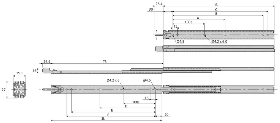 Prowadnica Kulkowa 2731 Z Blokadą 100% 24kg dł.45cm NISKI PROFIL