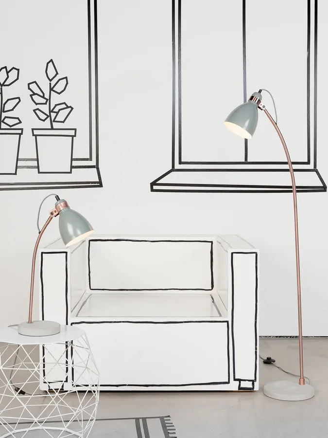 Lampa podłogowa metalowa DENVER - miedziany/szary