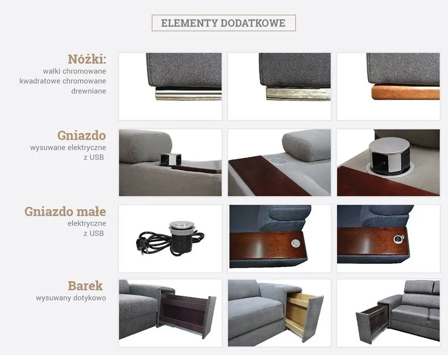 Sofa rozkładana LOFT 41 z pufami