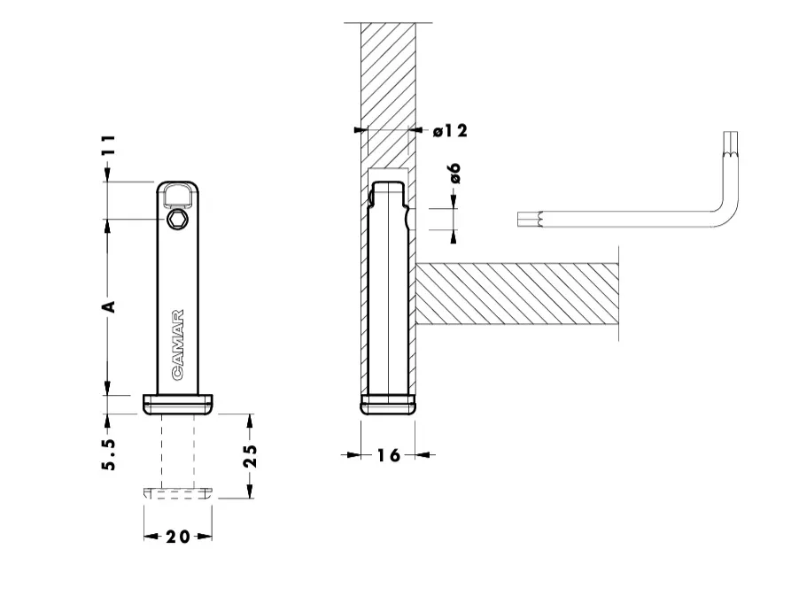 Regulator poziomu 306 CAMAR wbijany w bok płyty / wys. 100 mm