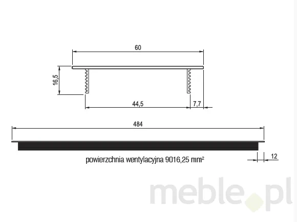 Kratka wentylacyjna 60x484 aluminium C-35 czarny anodowany mat