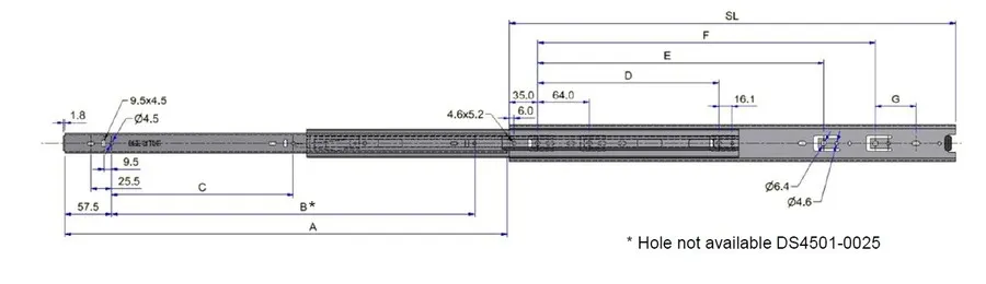 Prowadnica nierdzewna DS4501 / dł. 35 cm / 45 kg / wysuw 100%