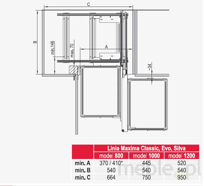 MAXIMA CLASSIC Corner Comfort 1200 prawy metal chrom