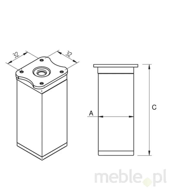 Stopka 40x40 regulowana (CK40.ZP) H100mm. aluminium/tworzywo sztuczne C-35 czarny anodowany mat