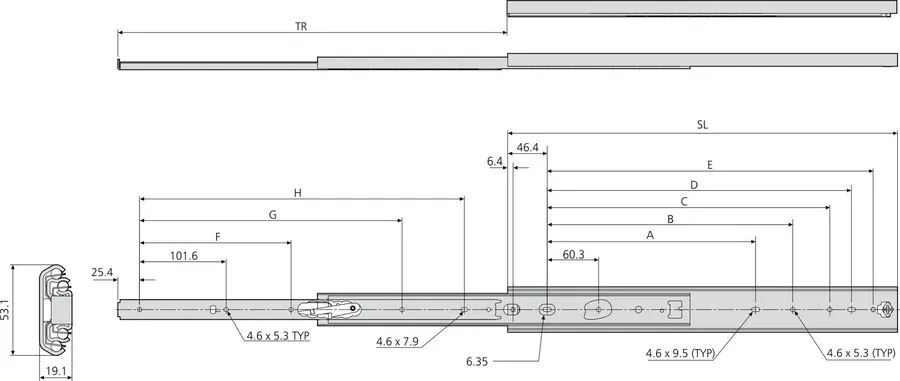 Prowadnica Kulkowa DZ3657 dł.610 mm 100 kg Wysuw 100% Accuride