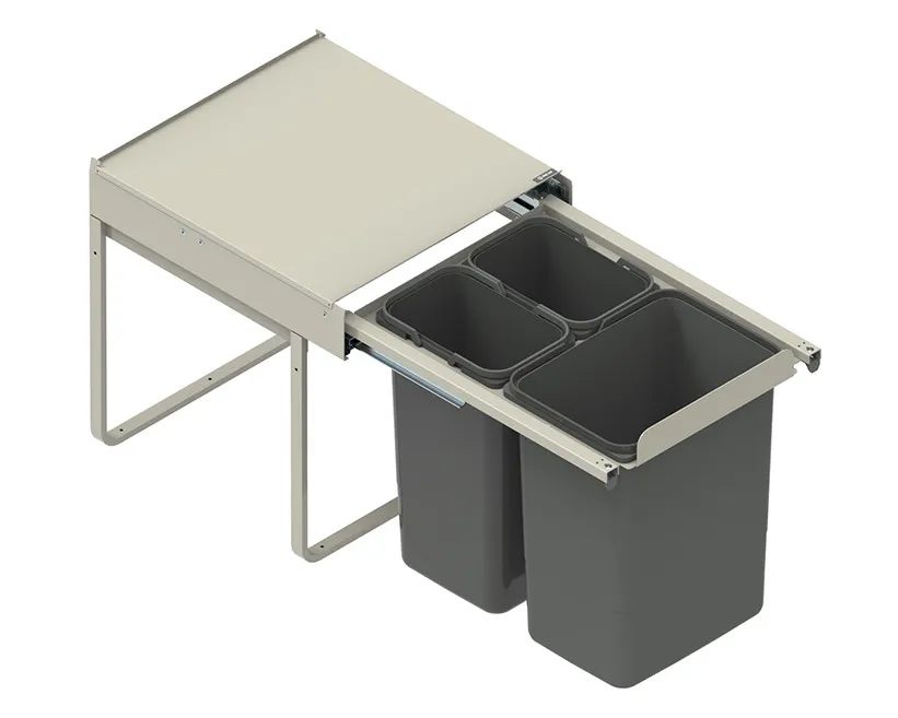 Pojemnik na odpady JC606 "45-50" wysoki (414x505x450) potrójny 2x9L/1x20L tworzywo sztuczne srebrny DS