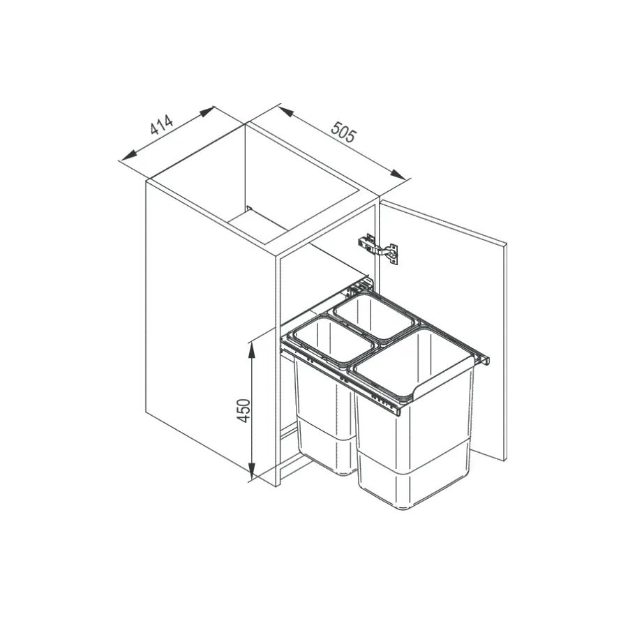 Pojemnik na odpady JC606 "45-50" wysoki (414x505x450) potrójny 2x9L/1x20L tworzywo sztuczne srebrny DS