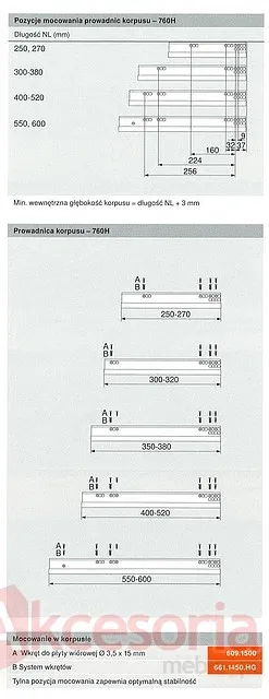 Prowadnica z hamulcem MOVENTO BLUMOTION S 760H S / dł. 60 cm / 40 kg / wysuw 100%