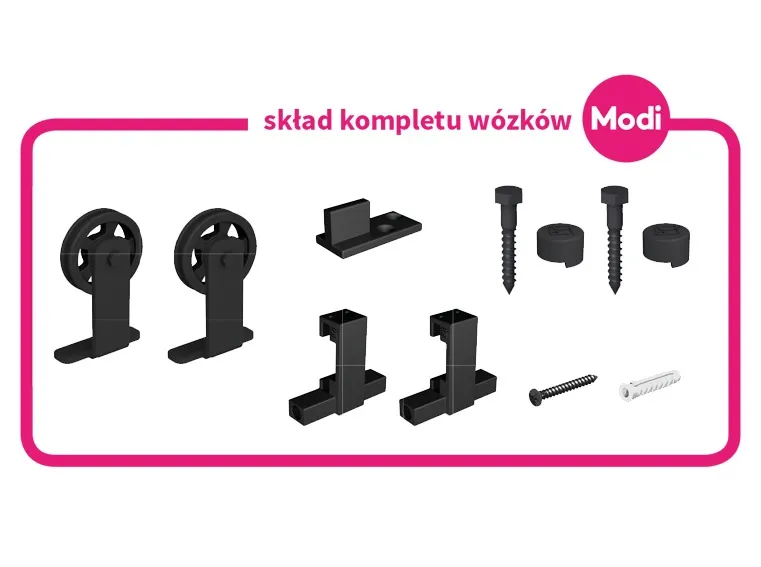 MODI Roc Design Zestaw do drzwi przesuwnych Czarny 1950 mm Kółka Ażurowe