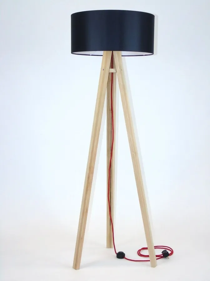 Jesionowa lampa podłogowa WANDA 45x140 cm - czarny abażur