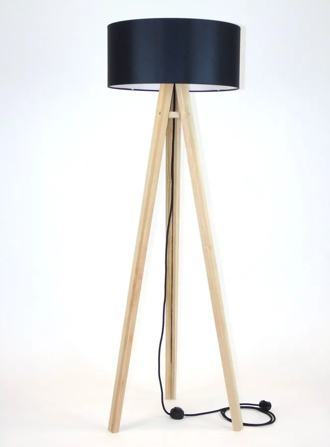 Jesionowa lampa podłogowa WANDA 45x140 cm - czarny abażur