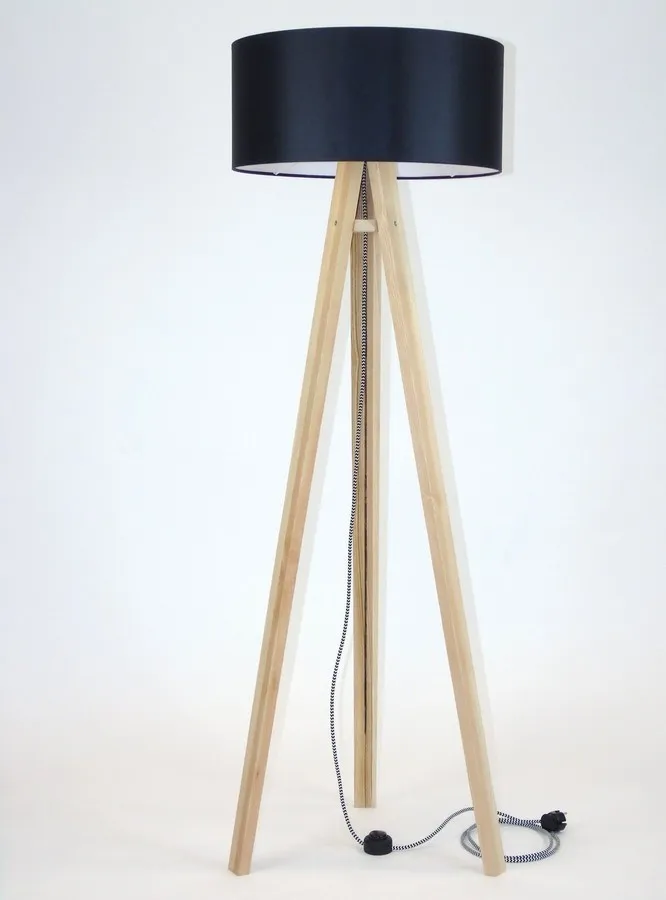 Jesionowa lampa podłogowa WANDA 45x140 cm - czarny abażur