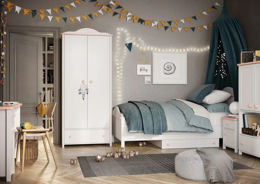 Łóżko z materacem LUNA LN-08 - biały/różowy