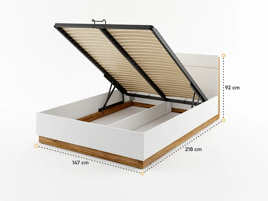 Łóżko z pojemnikiem 140x200 DENTRO DT-02 - biały/dąb stirling