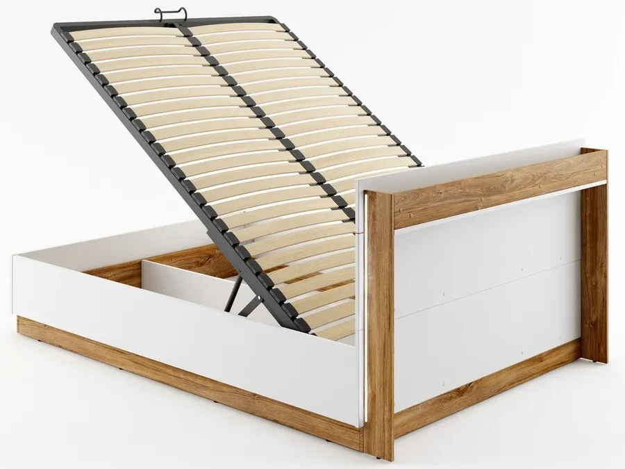 Łóżko z pojemnikiem 160x200 DENTRO DT-02 - biały/dąb stirling