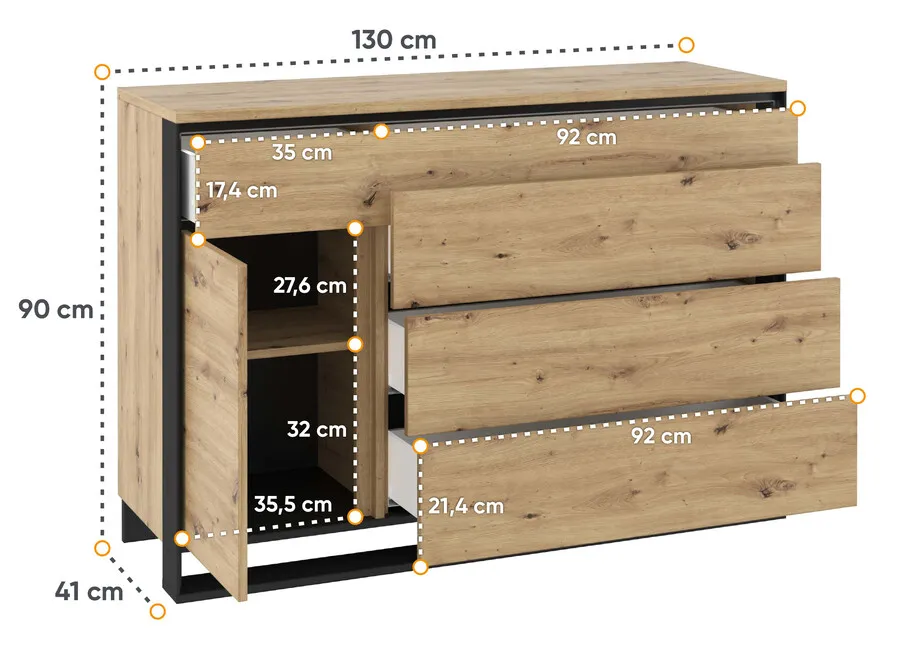 Komoda z oświetleniem QUANT QA-08 - dąb artisan/czarny