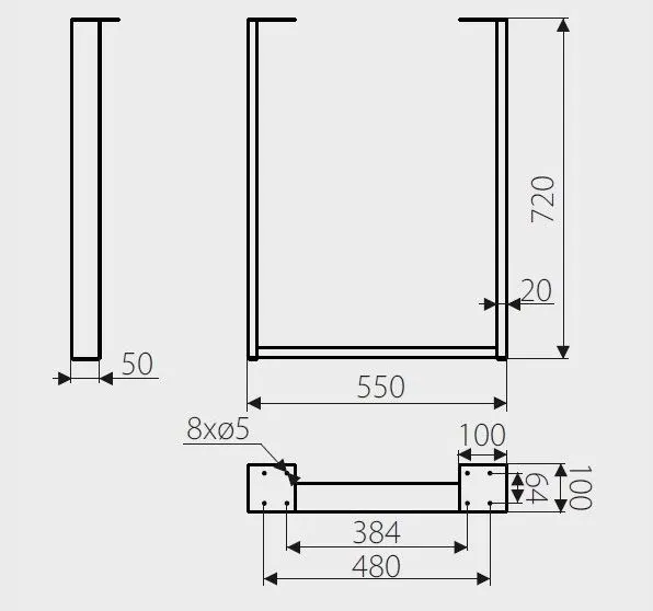 Noga SR47 do stołu 550x720mm, czarny strukturalny 1 szt