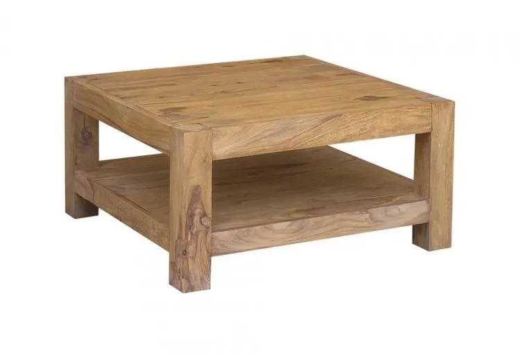 Stolik kawowy drewniany z półką VERONA 90x90 - palisander teak
