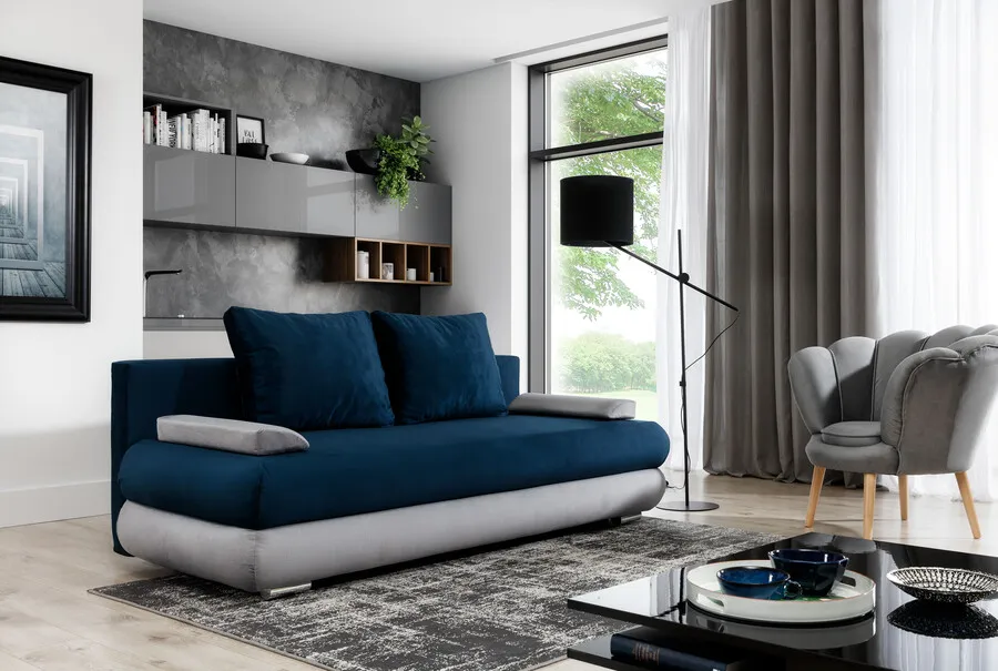 Sofa rozkładana MILO - tkanina Berlin 01/ekoskóra Soft 11