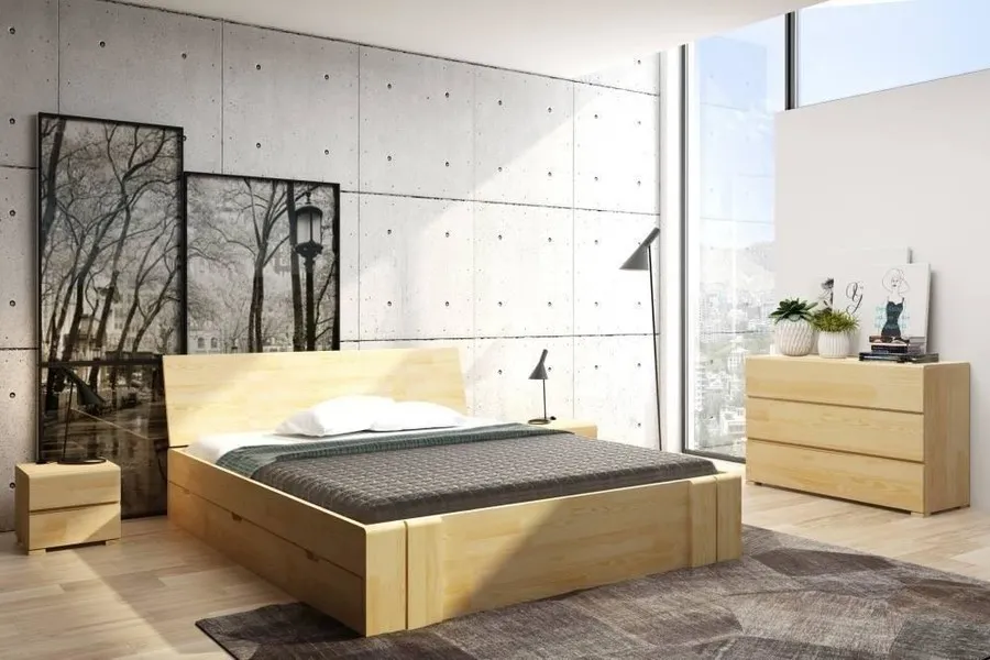 Łóżko drewniane sosnowe z szufladami VESTRE Maxi&DR 200x200 - naturalny