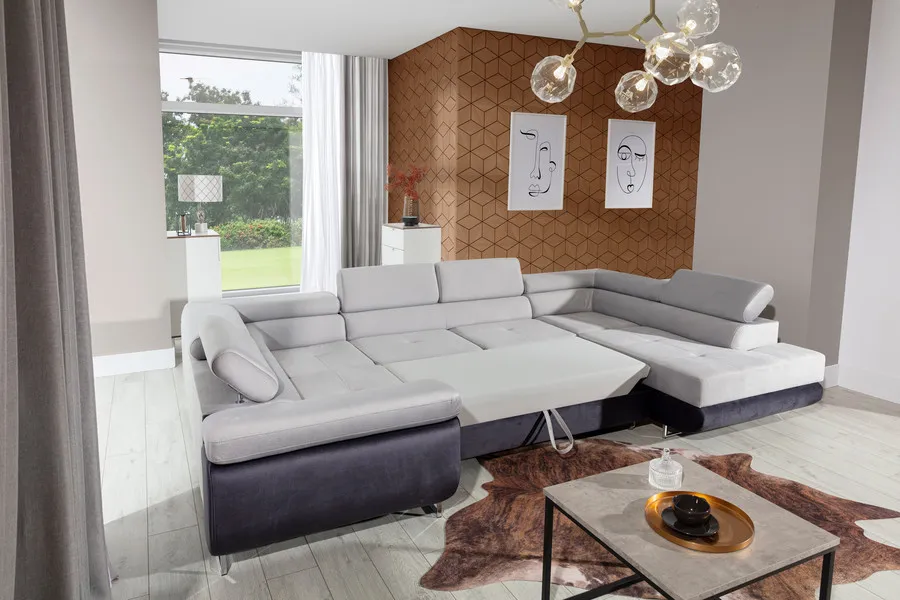 Narożnik rozkładany LETTO - tkanina Berlin 03/ekoskóra Soft 66
