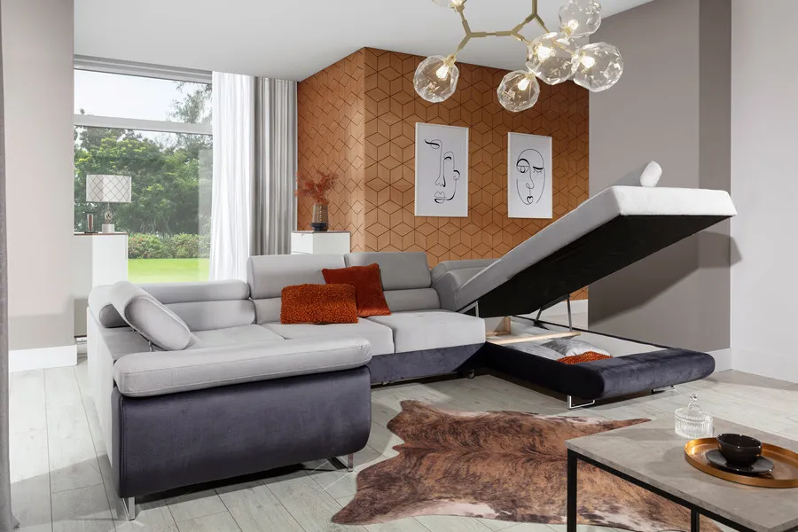Narożnik rozkładany LETTO - tkanina Berlin 03/ekoskóra Soft 66